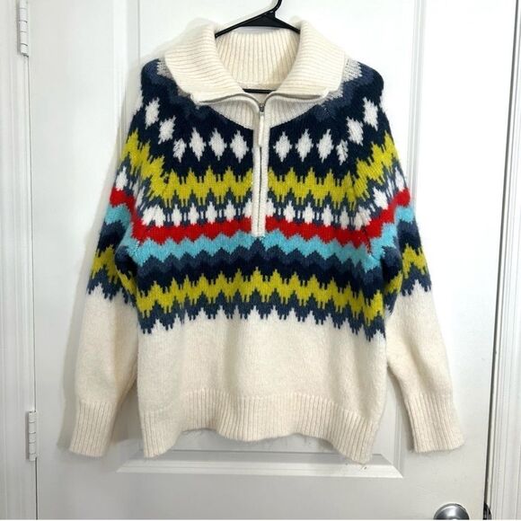 Aerie Relaxed Fair Isle Chevron Aztec Quarter Zip Turtleneck Chunky Sweater S - Picture 3 of 12